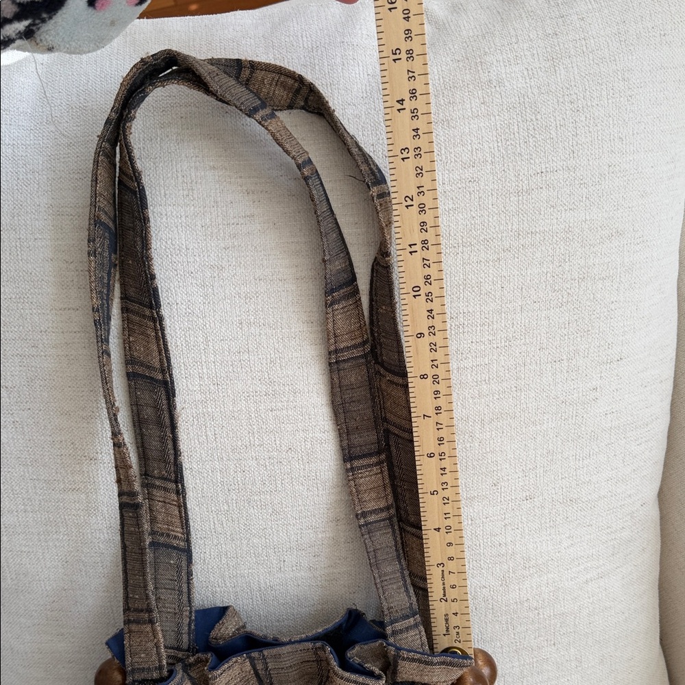 Vintage Boho Tapestry Handmade Artisanal Bucket Bag purse Wood Beads Cottagecore - Picture 10 of 11